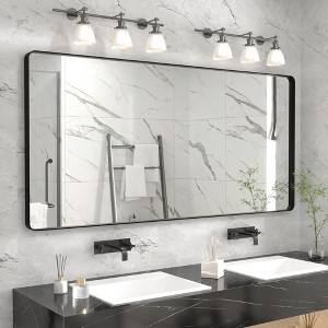 Apmir 60 in. W x 28 in. H Rectangular Aluminum Alloy Framed and Tempered Glass Wall Mirror in Matte Black - 1 of 4