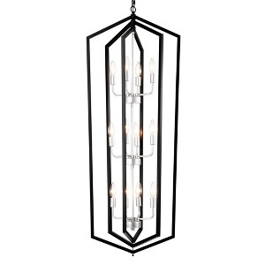 VYNXARIA 12 - Light Matte Black and Silver Lantern - Style Ceiling Lights, Adjustable Farmhouse Pendant Chandelier - 1 of 4