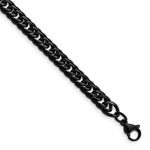 Black Bow Jewelry 7mm Black Plated Stainless Steel Double Curb Chain Bracelet, 9 Inch - 1 of 4