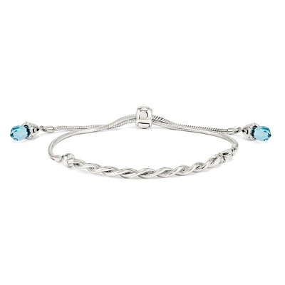 Black Bow Jewelry Sterling Silver & Blue Crystal Twisted Bar Adjustable Starter Bracelet