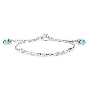Black Bow Jewelry Sterling Silver & Blue Crystal Twisted Bar Adjustable Starter Bracelet - 1 of 4