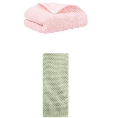 REGALWOVEN Solid Stripe Pattern Bathroom Face Hand Towels 14" x 30"/13" x 30" 2 Pcs