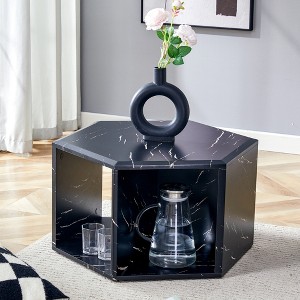 XIYUYEU Modern Hexagonal Textured-Pattern Coffee Table with Storage,Multi-Hole Design Center Table for Living Room - 1 of 4