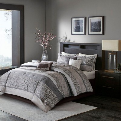 PAGED Comforter Set 7 Piece Luxurious Bedding Set with Comforter, Decorative Pillows, Jacquard and Stripe Design