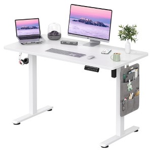 GlasFlength Desk, Standing Desk with Splicing Board, Adjustable Height for Study Room, Game Room, Office, White, 120"*60"*71" - 1 of 4