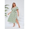 Clearlove Women's Plus Size Short Sleeve Tie Side Dress V Neck Floral Print A Line Ruffle Dresses - 2 of 4