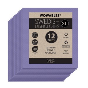 LOLA Wowables XL Swedish Dishcloths, 12 Reusable Eco Cleaning Cloths, 11" x 10", Ultra Absorbent Cellulose Sponge Towel, Compostable, Made in Germany - 1 of 4