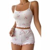 Clotth Women Print Ribbed PJ Set Crop Cami Tops and Shorts Cute Pajamas Set Cami Sleepwear Lingerie Set - 2 of 4