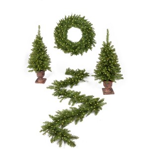 King of Christmas Pre-Lit Holiday Christmas 4-Piece Set, Yorkshire Fir Artificial Christmas Decor Set, Battery Operated - 1 of 4