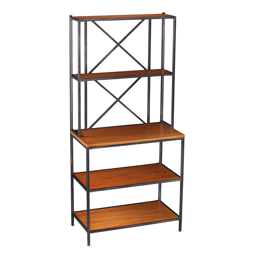 Chancellor Two Tone Mixed Material Bakers Rack Black With Honey Pine  - Aiden Lane