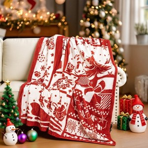 Lomsoe Christmas Throw Blanket, Soft Flannel Holiday Blanket with Christmas Tree Snowman Candle Prints, Winter Throw Blanket. - 1 of 4