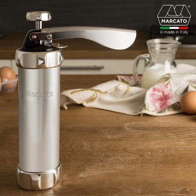 Marcato Silver Anodized Aluminum Biscuit Maker Press with 20 Cookie Disc Shapes