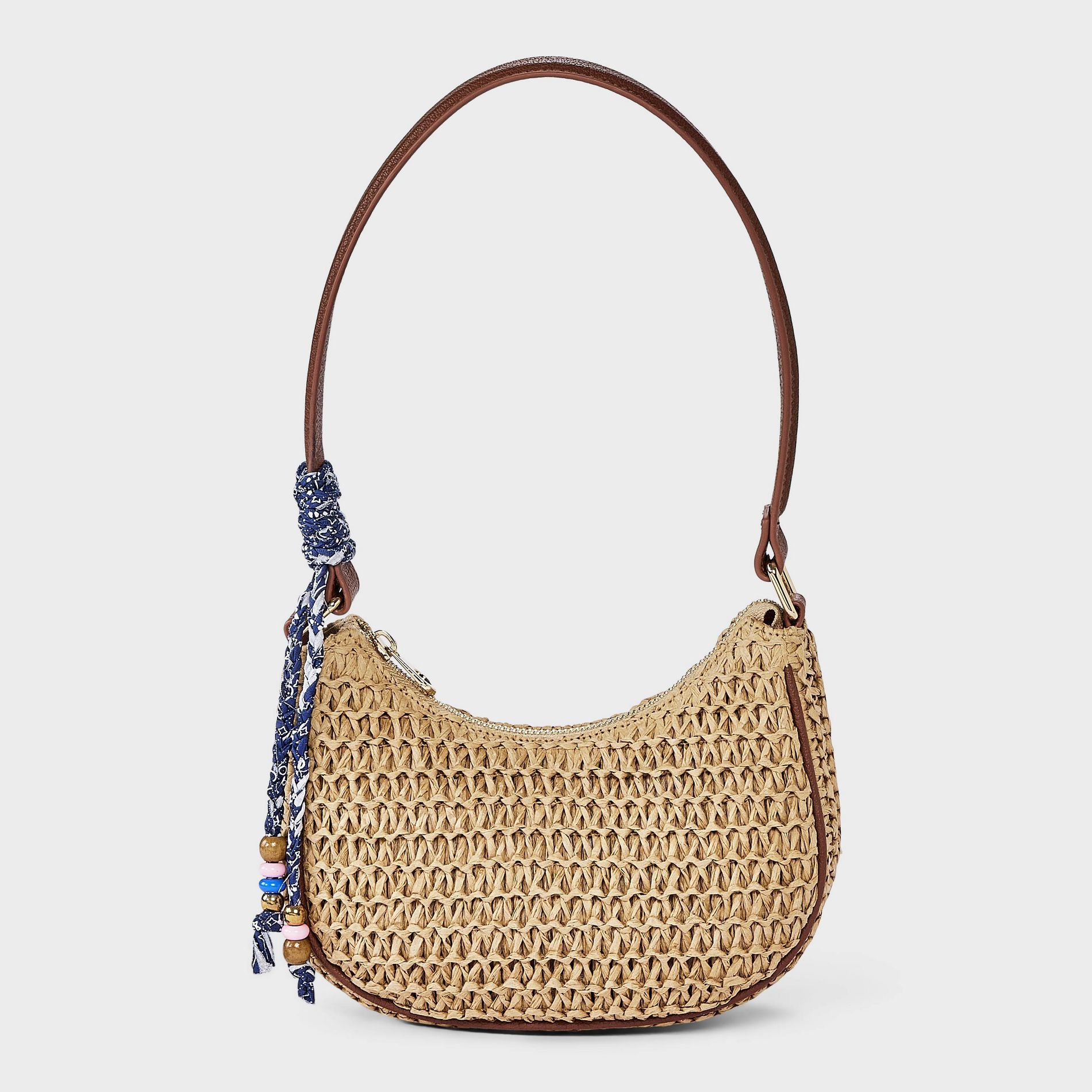 Straw Shoulder Bag with Charms - Universal Thread™ Tan