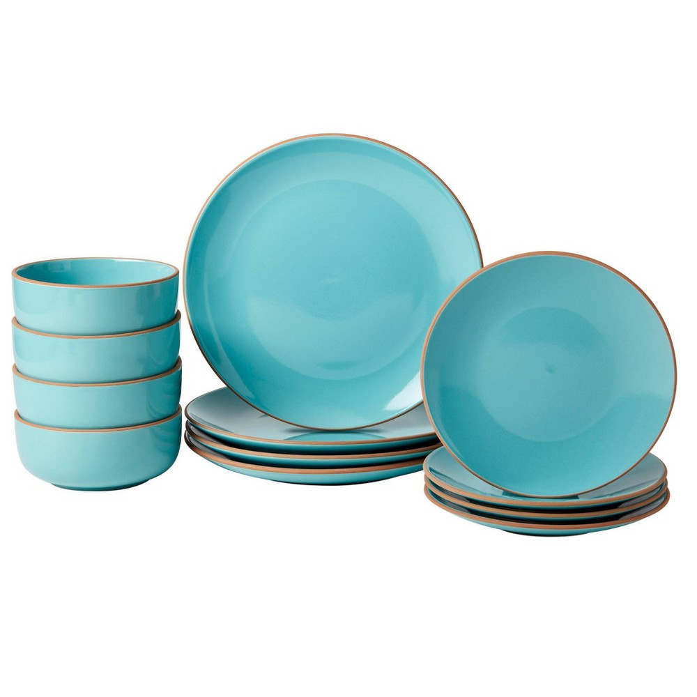 Photos - Glass Infuse 12pc Stoneware Dinnerware Set Blue