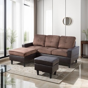 DOMETOUR 3-Piece Modern Faux Leather Sofa Set (1 Sofa + 2 Ottomans) for Living Room - 1 of 4