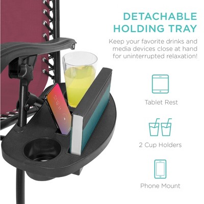 Burgundy Zero Gravity Lounge Chair Set with Cup Holder Tray