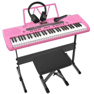 SKONYON 61 Key Lighted Keyboard Piano Electric Keyboard Kit with Stand, Bench, Headphones and Built-in Speakers