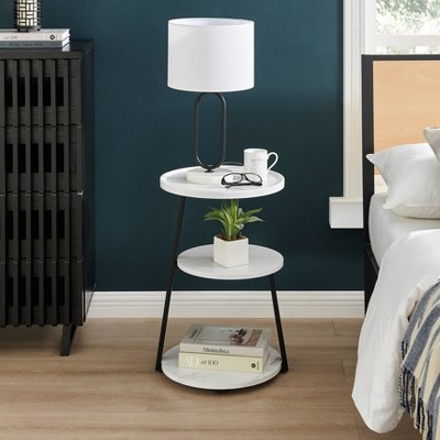 Skylar White Marble and Black Metal 3-Tier Round Accent Table