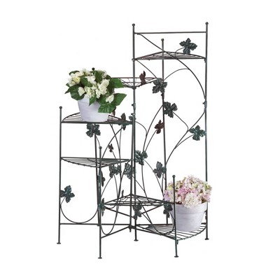 3.9" Indoor/Outdoor Iron Ivy Design Staircase Plant Stand Black - Zings & Thingz