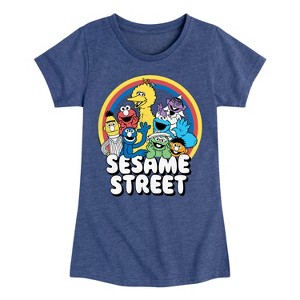Girls' - Sesame Street - Group Rainbow Fitted Short Sleeve Graphic T-Shirt - 1 of 4