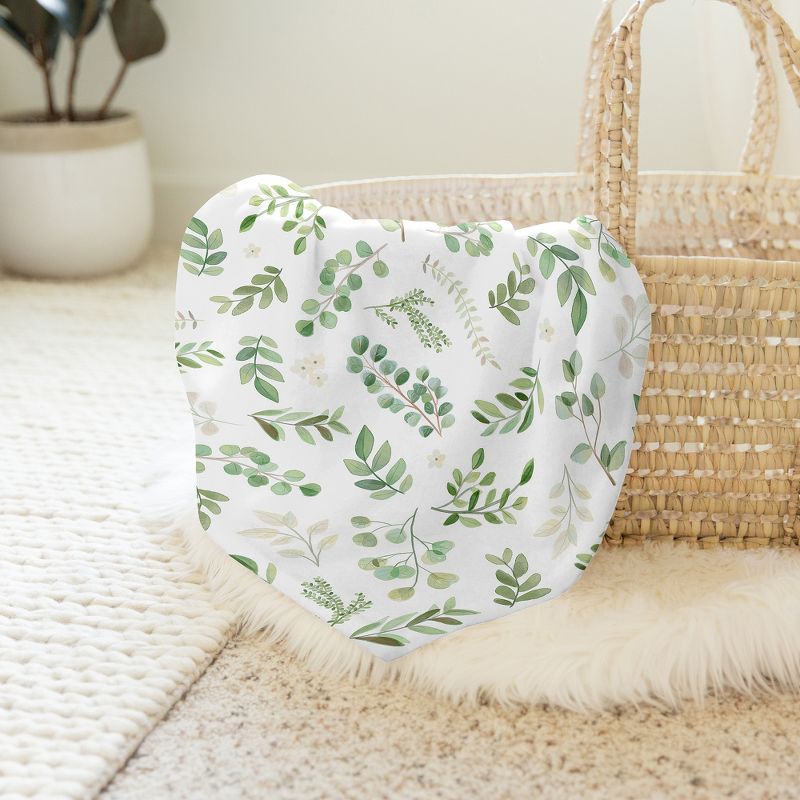 Sweet Jojo Designs Gender Neutral Swaddle Baby Blanket Botanical Leaf Green and White, 5 of 7
