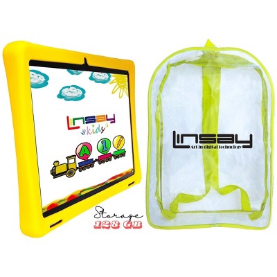 LINSAY 10.1"Octa Core 128GB Storage Android 14 Tablet with Blue Kids Defender Case and Back Pack