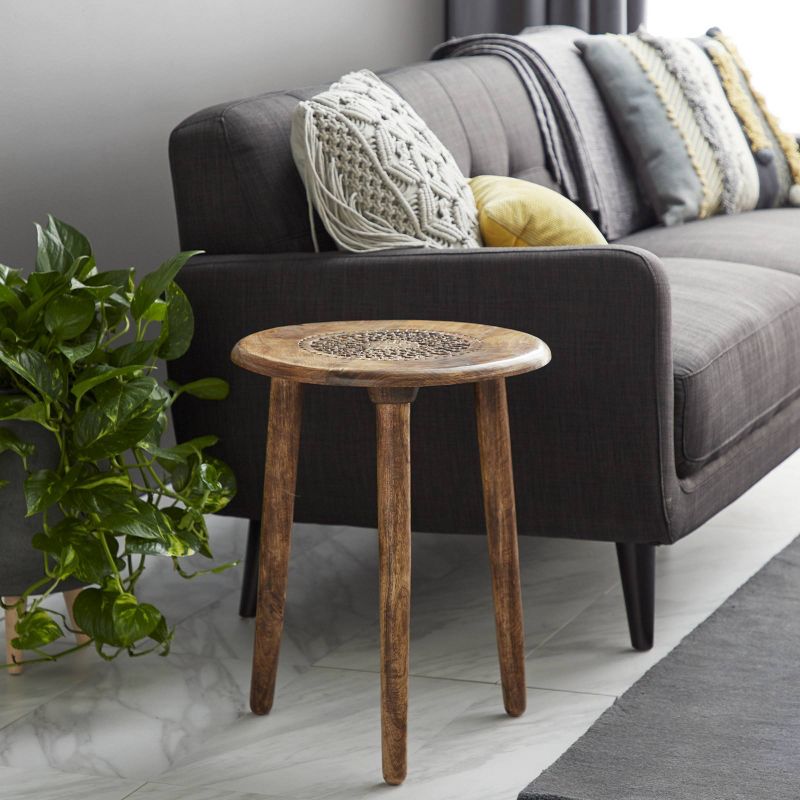 Carved Mango Wood Tripod Table Brown - Olivia &#38; May, 3 of 9