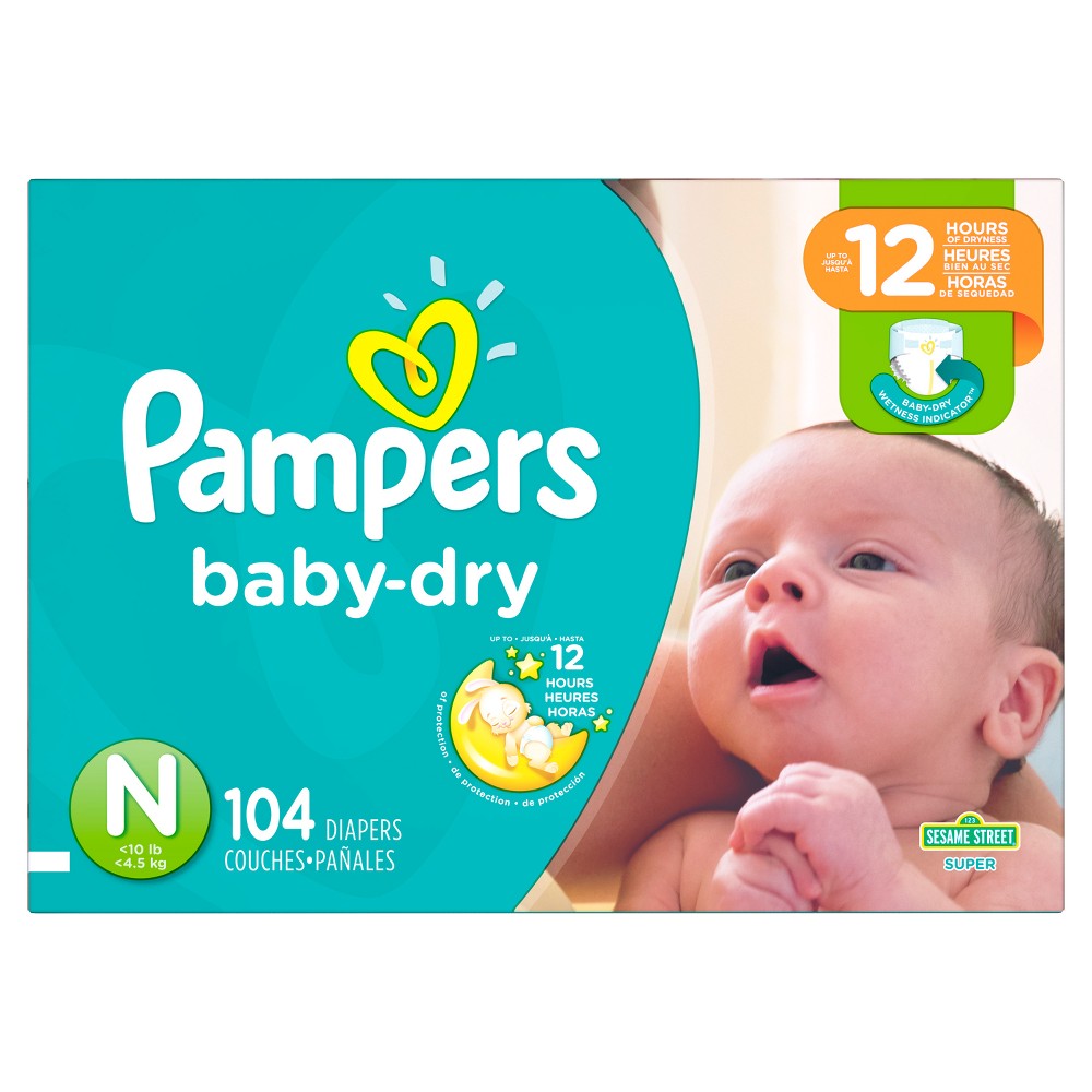 Pampers Baby Dry Diapers Super Pack Size Newborn (104 Count)