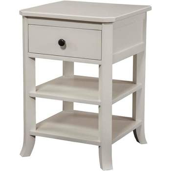 Baker Nightstand with Drawer and 2 Open Shelves in White Finish