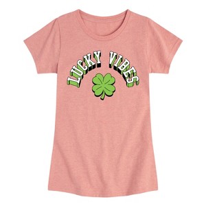Girls' - Instant Message - St. Patrick's Day Lucky Vibes Fitted Short Sleeve Graphic T-Shirt - 1 of 4