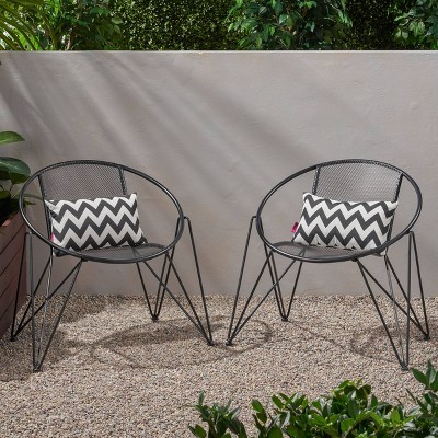 Georgia Matte Black Iron Modern Club Chairs, Set of 2