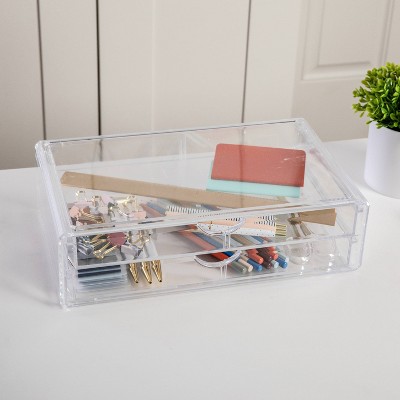 Martha Stewart Plastic Stackable Office Desktop Organizer with 2 Pullout Drawers Clear: Dorm Organization & Desk Set