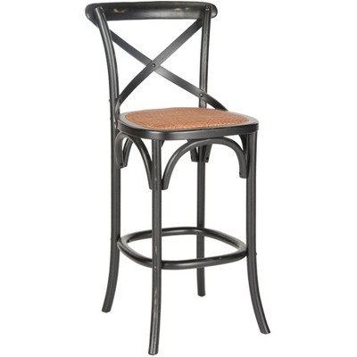 Franklin Black Oak and Rattan X-Back Bar Stool