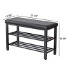 Hrinhom 31.5"W Small 3-Tier Shoe Rack, Shoe Storage Bench with PU Seat Cushion and Metal Mesh Shelves - 4 of 4