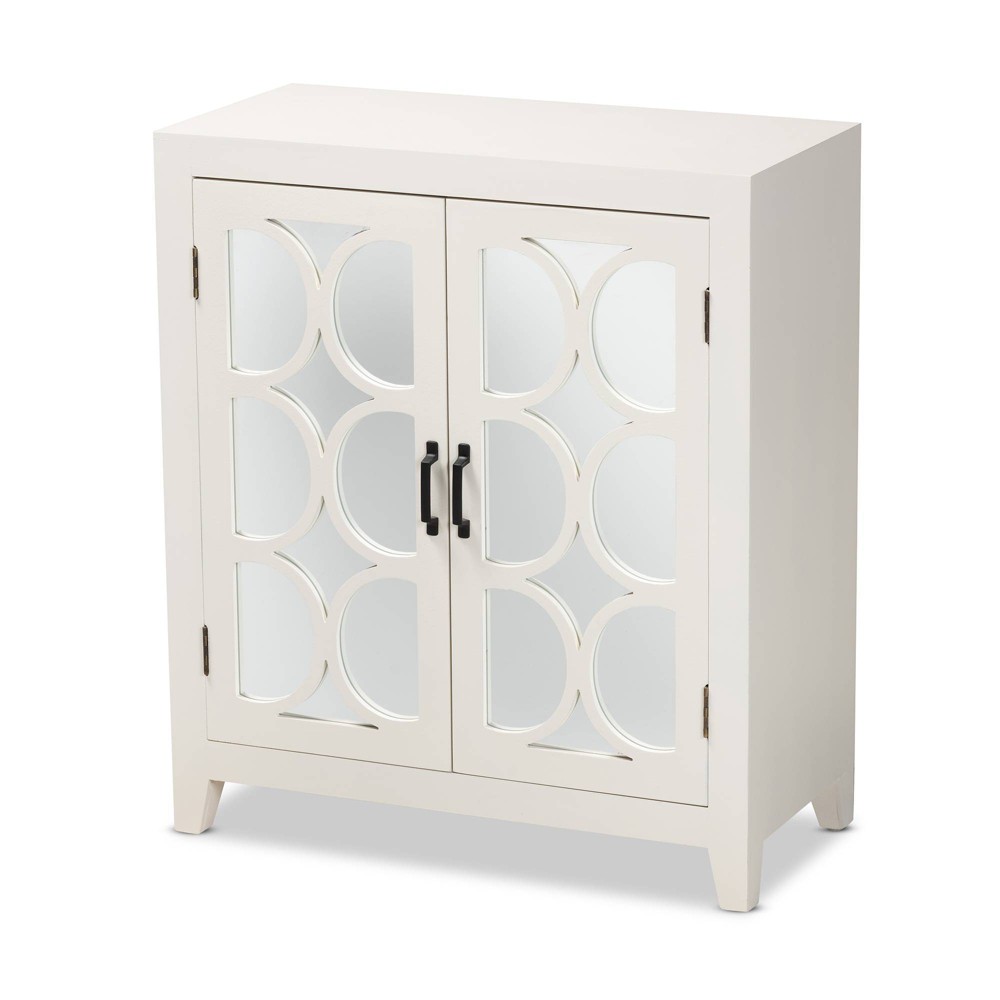 Garcelle Wood & Mirrored Glass 2 Door Sideboard White - Baxton Studio: Chic Credenza Buffet, 30x35" Cupboard
