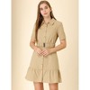 Allegra K Women's Belted Ruffled Hem Button-Down Cotton Safari Shirt Dress - 3 of 4