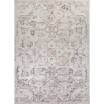 Gray Medallion 5 x 8 Washable Synthetic Area Rug