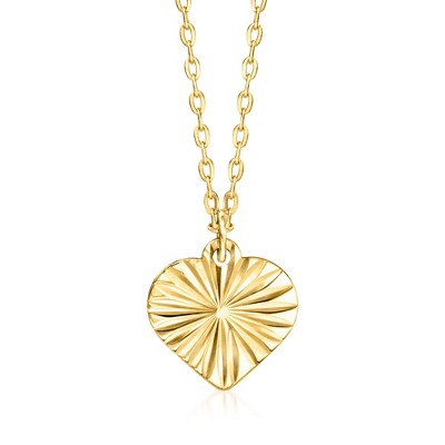Ross-Simons Italian 10kt Yellow Gold Diamond-Cut Heart Necklace Size 18