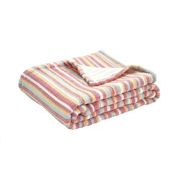 50"x60" Tracy Striped Kantha Pick Stitched Yarn Dyed Cotton Woven Throw Blanket Rust - Lush Décor