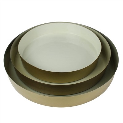 HomeRoots Set of Three Gold And Beige Round Metal Handmade Serving Trays