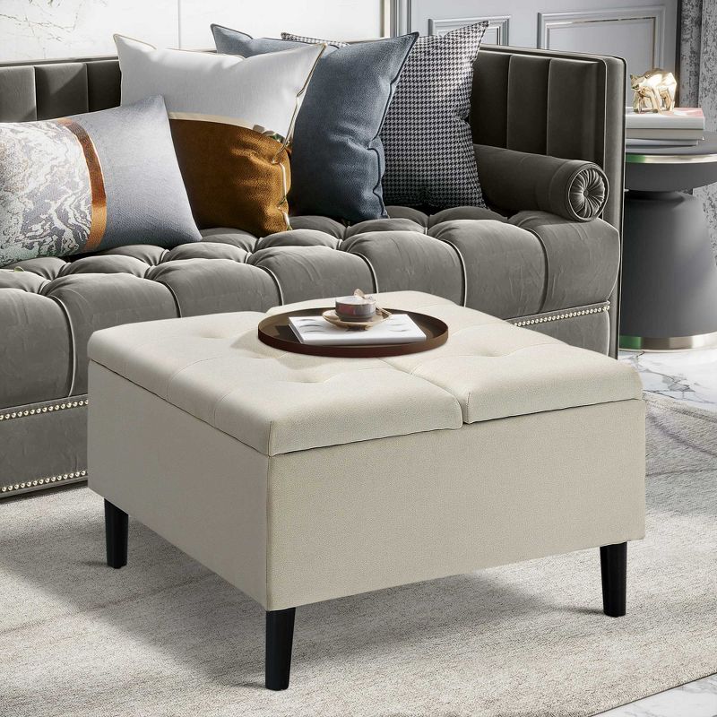 HOMCOM 30" Storage Ottoman, Tufted Fabric Upholstered Square Coffee Table with Lift Top, Accent Footrest Footstool for Living Room, 2 of 7