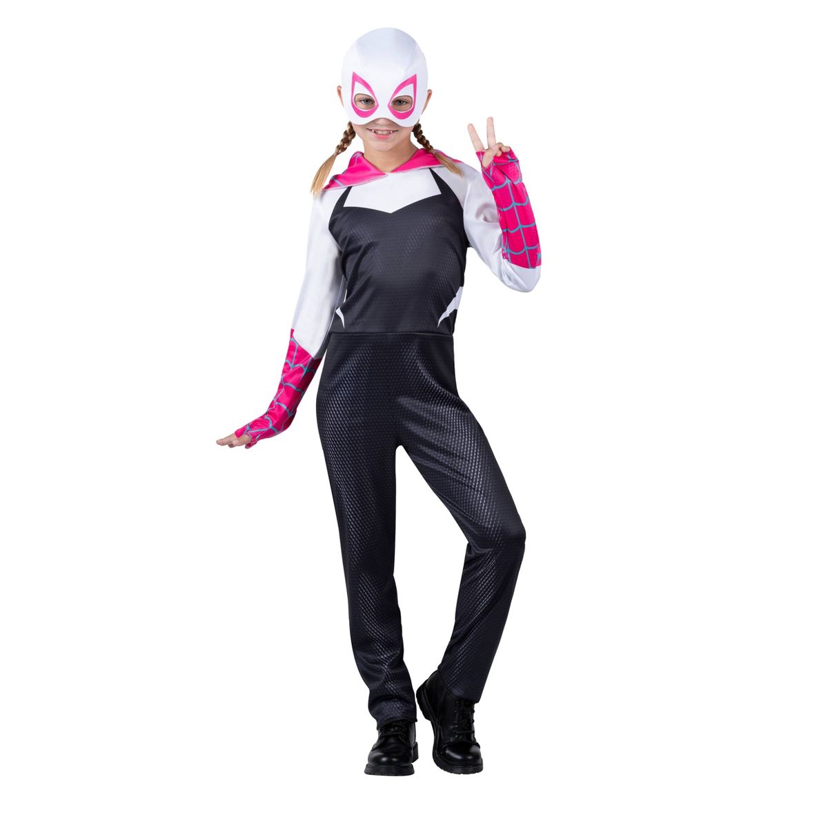 Marvel Spider-Man: Across the Spider-Verse Ghost Spider Gwen Kids' Halloween Costume Jumpsuit with Mask - thumbnail 6