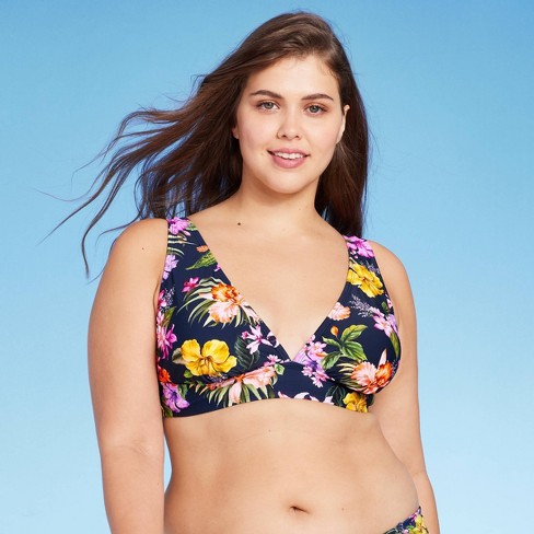 Women's Tropical Print Longline Bikini Top - Kona Sol™ Navy Blue Xs : Target