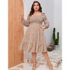 Clearlove Womens Plus Size Square Neck Dresse High Waist Smocked Ruffle A Line Tiered Flowy Maxi Dress with Pocket - 3 of 4