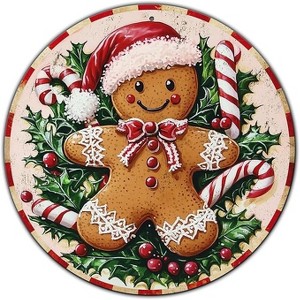 Lomsoe Round Christmas Metal Tin Sign Rustic Wall Decor Gingerbread Man Vintage Tin Sign Candy Canes Christmas Tin Sign Wall Decor 8 * 8 in - 1 of 1