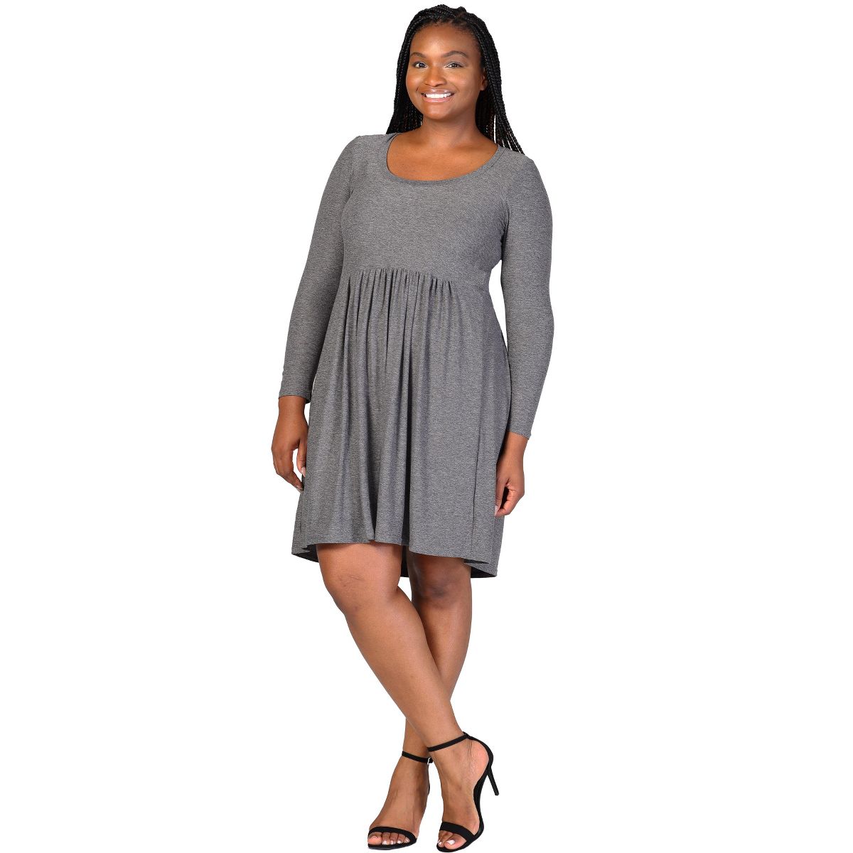 Plus Size Long Sleeve Babydoll Knee Length Dress - 24seven Comfort Apparel™ - thumbnail 7
