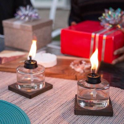 Clear Glass and Brown Wood Tabletop Torch