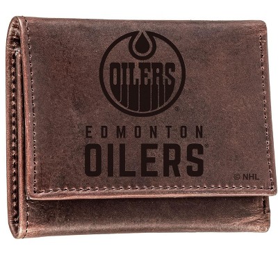Evergreen NHL Edmonton Oilers Brown Leather Trifold Wallet Officially Licensed with Gift Box