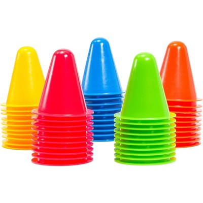 Juvale 50 Pack Mini Sports Cones for Drills, Kids Indoor, Outdoor Training Cones, Assorted Colors, 3 In