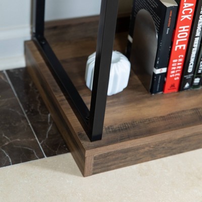 Oslo 37" Aged Maple & Black Metal 3-Shelf Etagere Bookcase